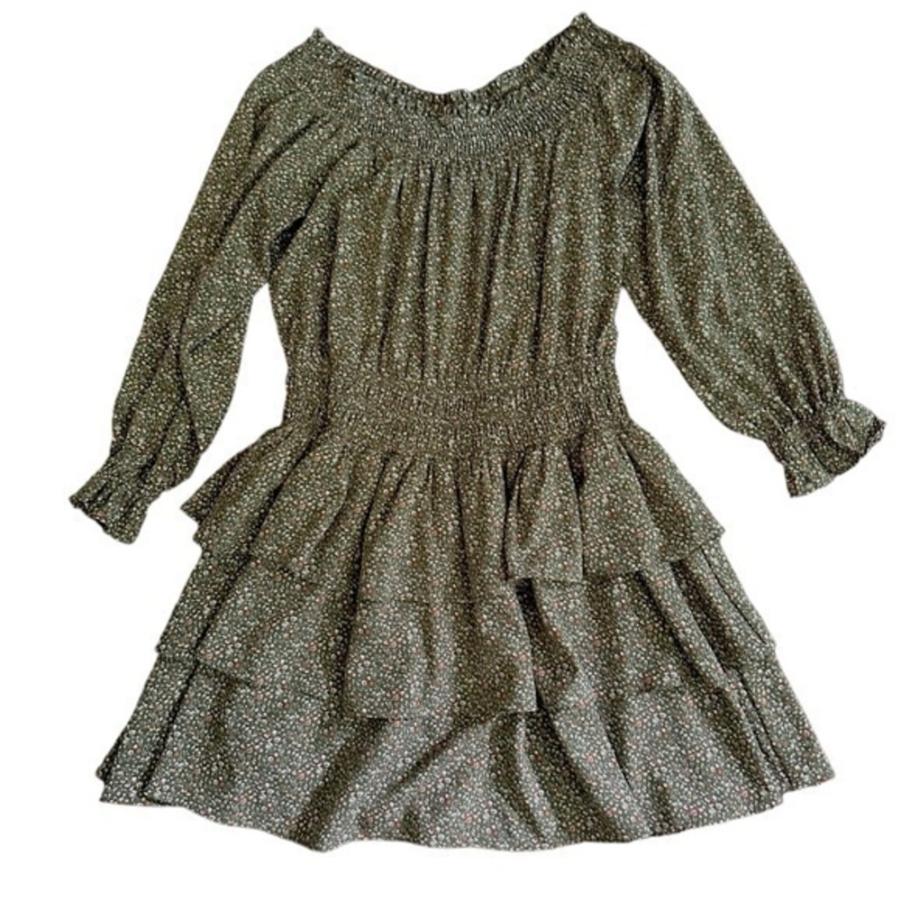Kori Boho Off Shoulder Tiered Dress - Womens Size Large - Brown Print